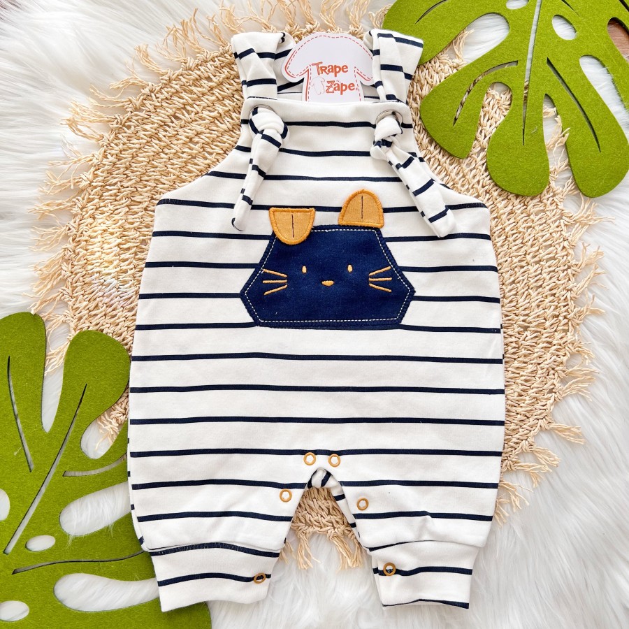 Jardineira nózinho Listradinha marinho cat 